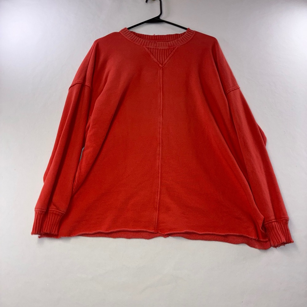 519 Loungewear Aerie Sweatshirt XS Red Raw Hem Center Seam Oversized